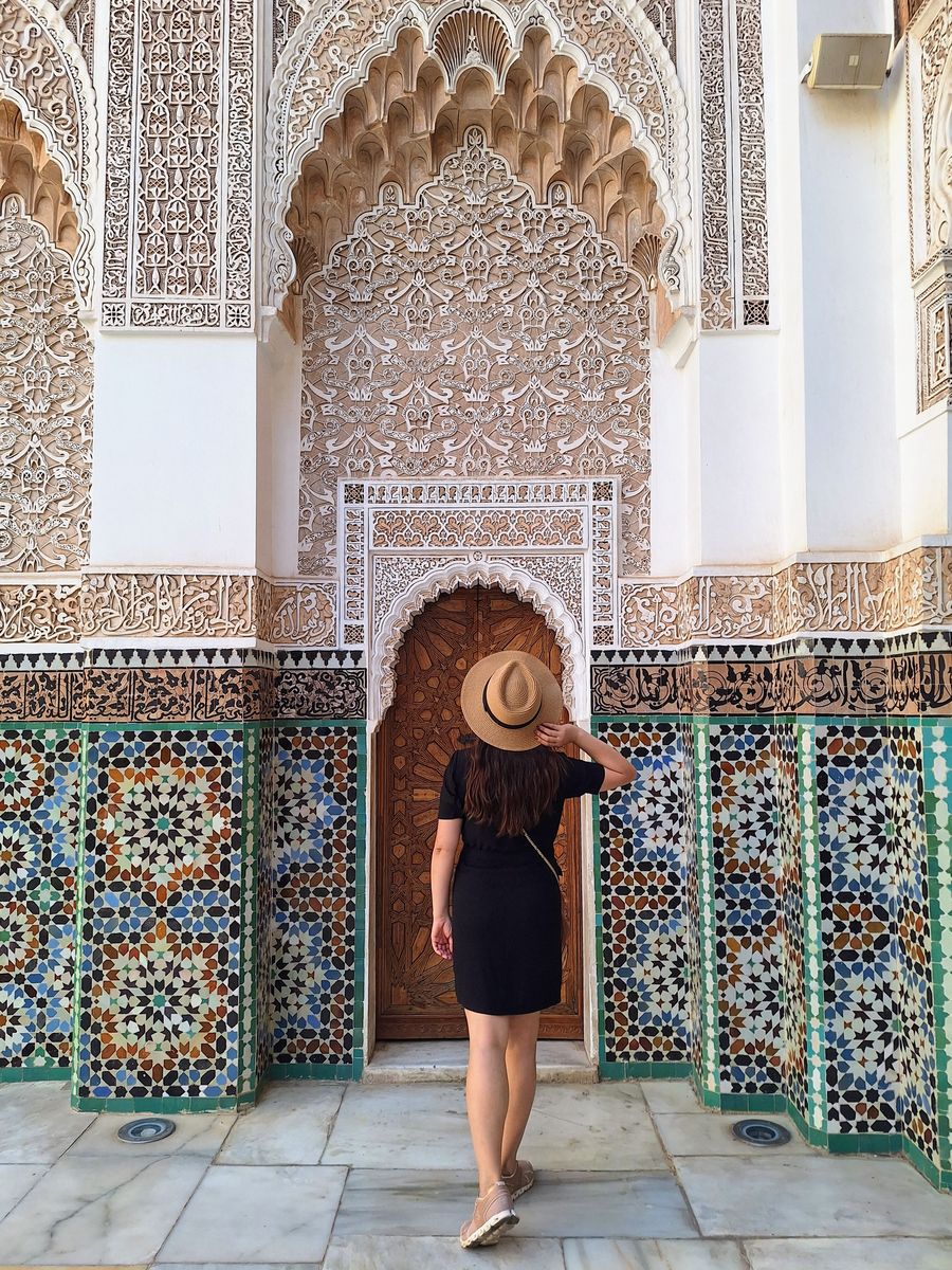 Tiled courtyard arch at Medersa Ben Youssef