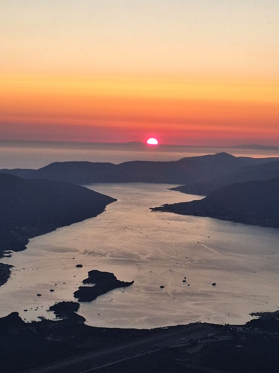 Sunset over the Bay of Kotor from the mountain